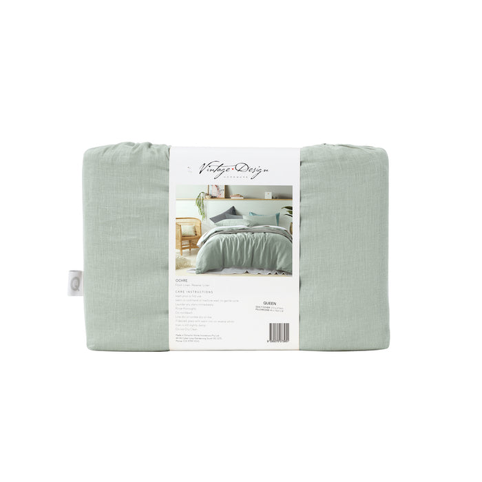 100% French Flax Linen Quilt Cover Set - Sage