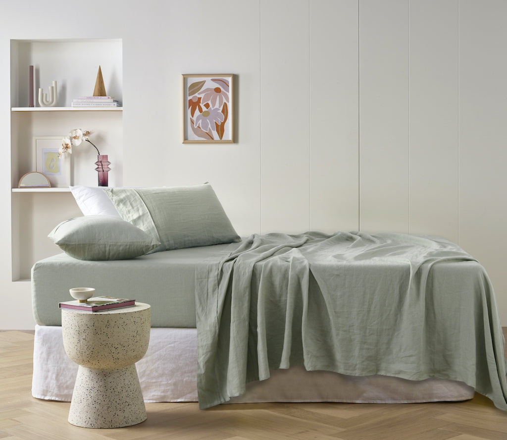 Back in Stock - 100% French Linen Sheet Sets and Quilt Cover Sets in Sage
