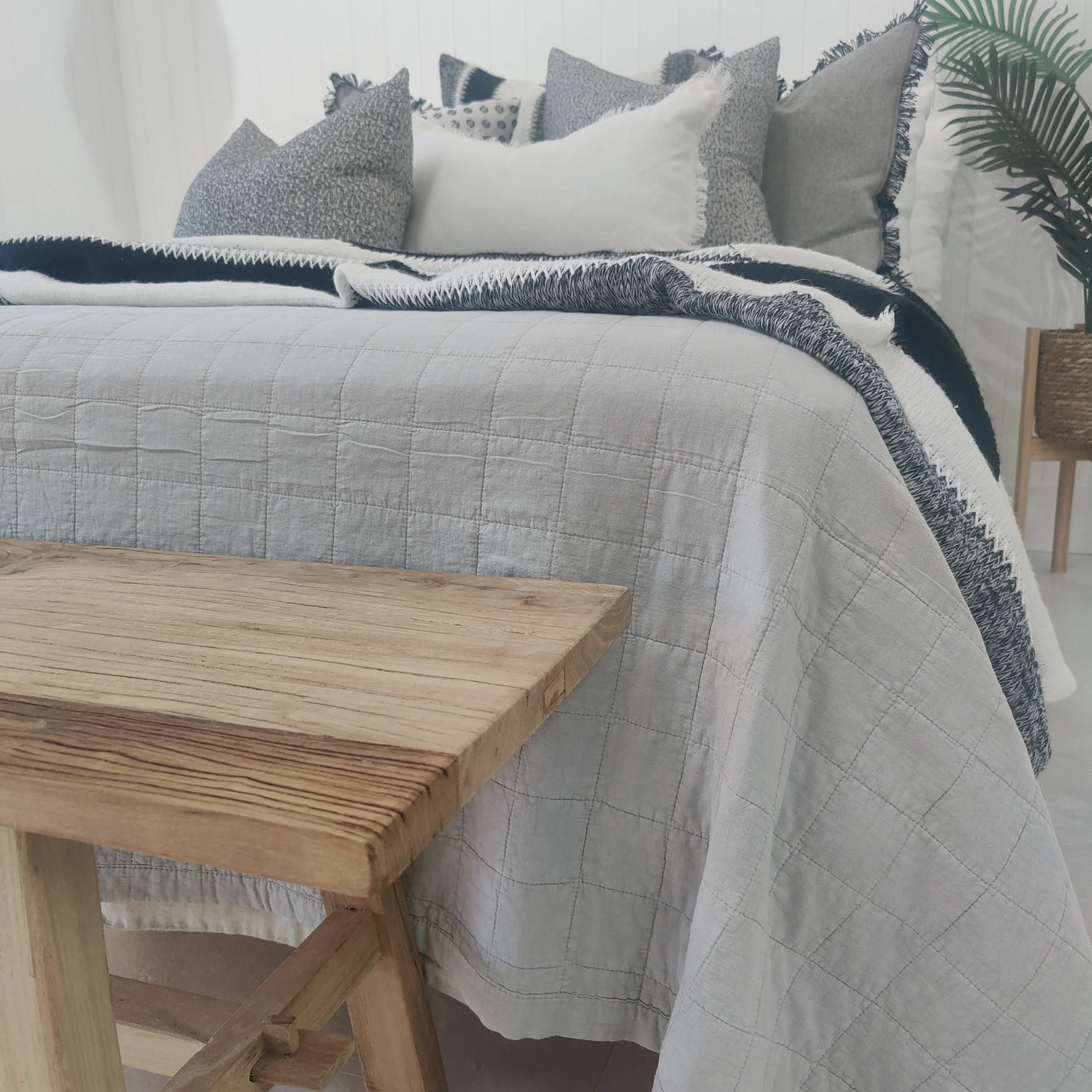 Stonewashed Cotton Reversible Quilted Coverlet