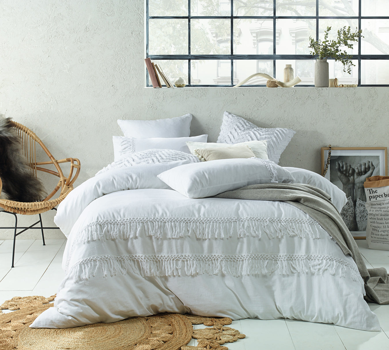 Linen Cotton Boho Tassel Quilt Cover Sets