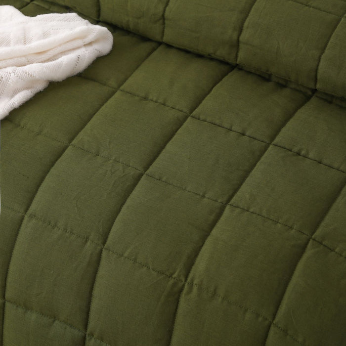 NEW French Linen Quilt Coverlet Set - Olive
