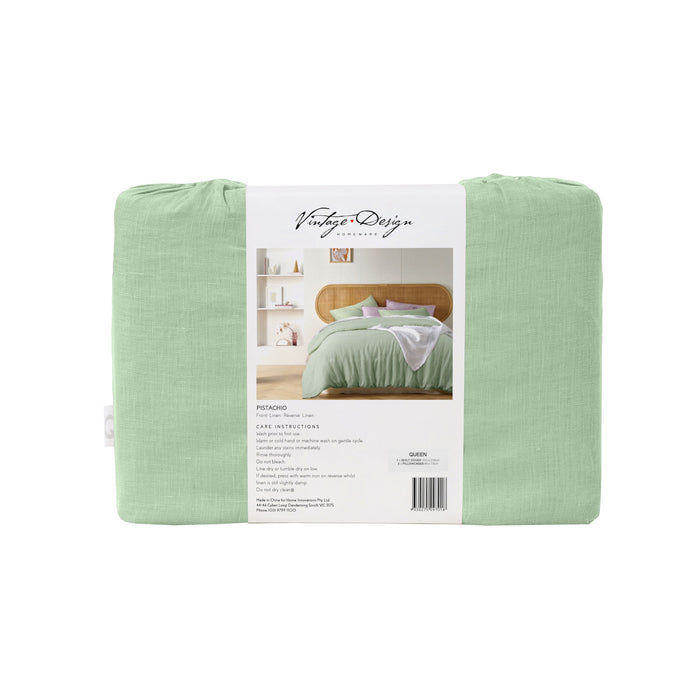 NEW 100% French Flax Linen Quilt Cover Set - Pistachio