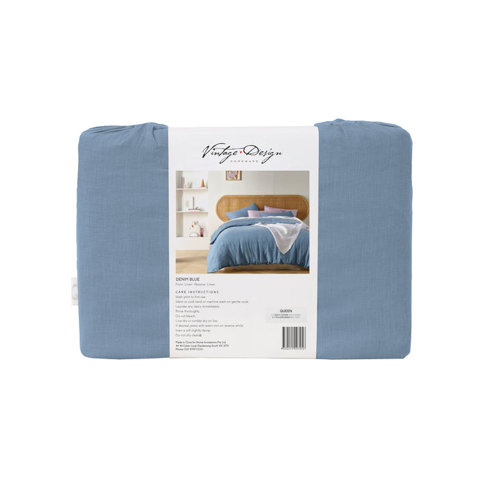 NEW 100% French Flax Linen Quilt Cover Set - Denim Blue