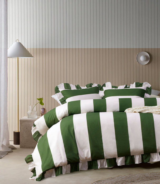 Vintage Design Candy Ruffle Washed Cotton Quilt Cover Set - Green