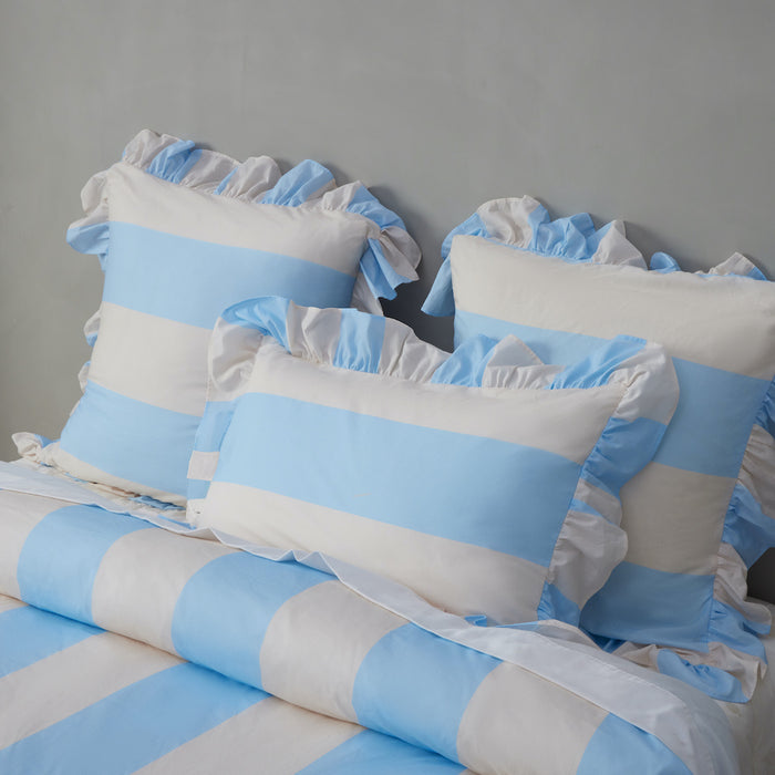 Vintage Design Candy Ruffle Washed Cotton Quilt Cover Set - Blue