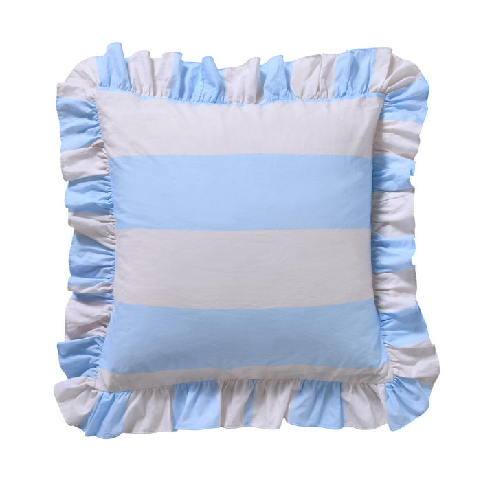 Vintage Design Candy Ruffle Washed Cotton Quilt Cover Set - Blue