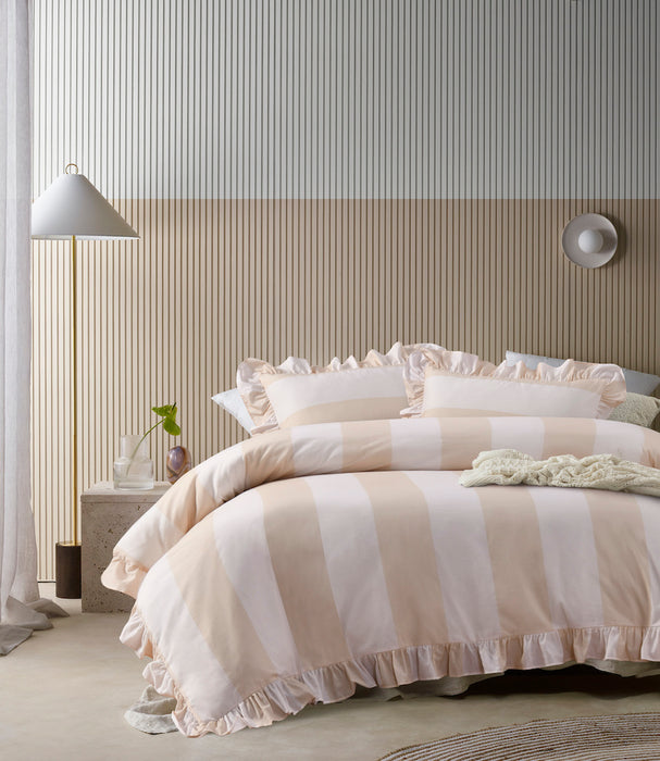 Vintage Design Candy Ruffle Washed Cotton Quilt Cover Set - Natural