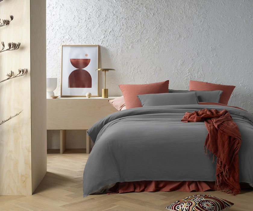 Accessorize Stone Washed 100% Cotton Quilt Cover Set - Charcoal