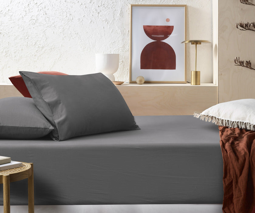 Accessorize Stone Washed 100% Cotton Fitted Sheet Set - Charcoal