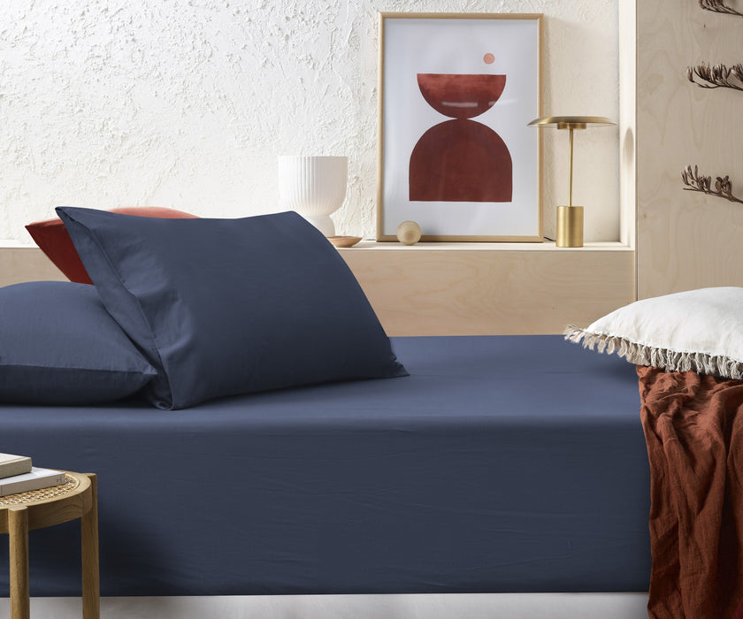Accessorize Stone Washed 100% Cotton Fitted Sheet Set - Denim