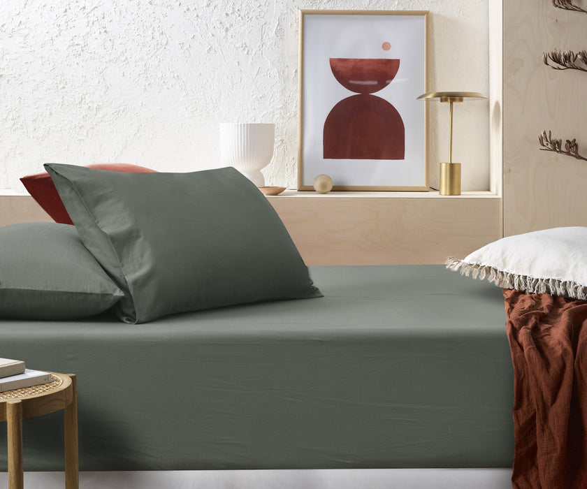 Accessorize Stone Washed 100% Cotton Fitted Sheet Set - Sage