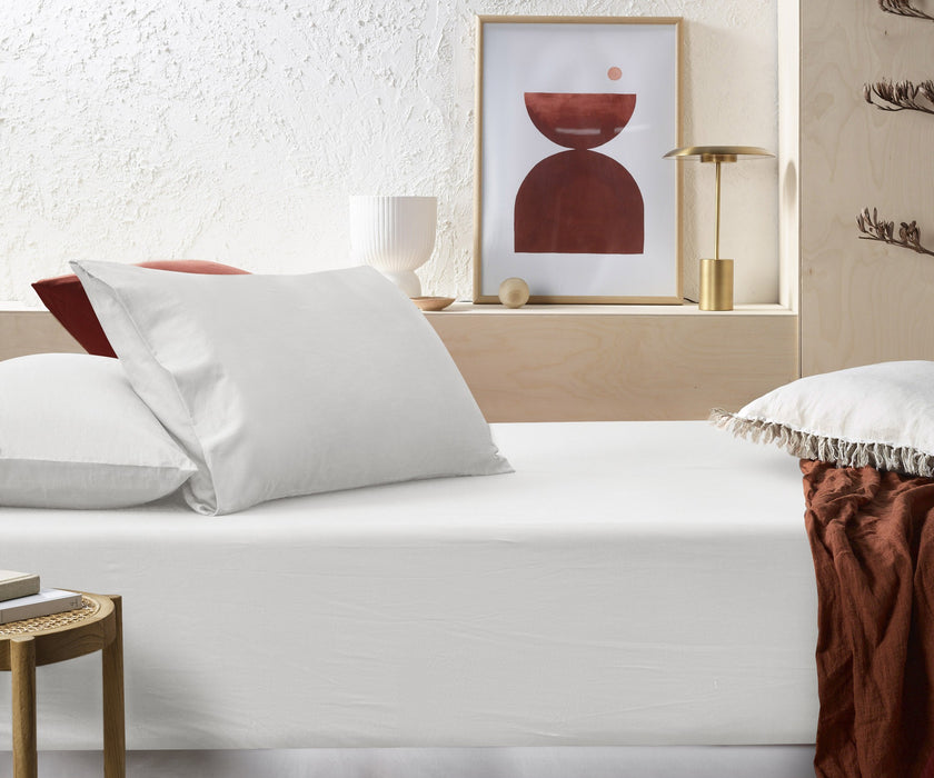 Accessorize Stone Washed 100% Cotton Fitted Sheet Set - White