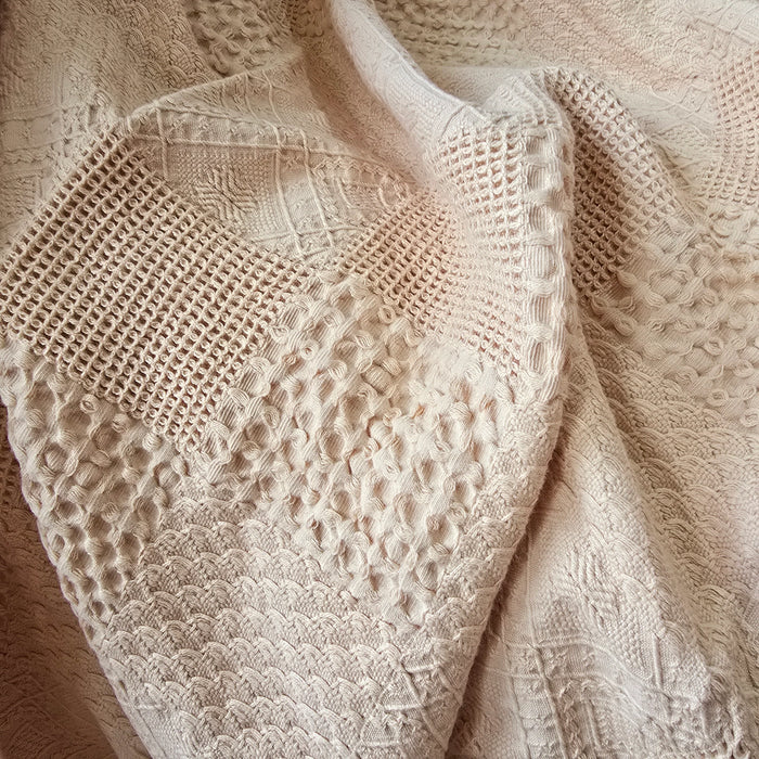 Aurora Waffle Cotton Fringe Throw 140x200cm - Vanilla