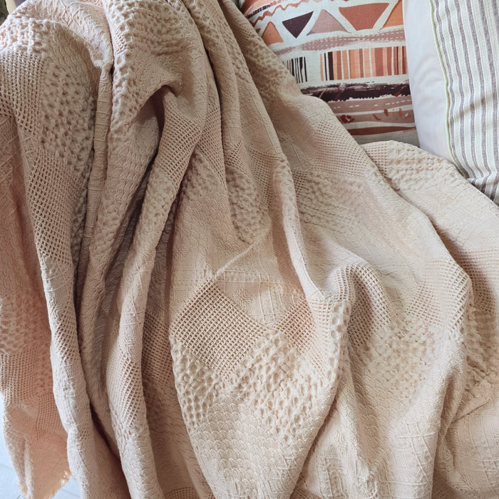Aurora Waffle Cotton Fringe Throw 140x200cm - Vanilla