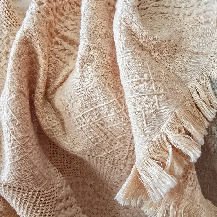 Aurora Waffle Cotton Fringe Throw 140x200cm - Vanilla