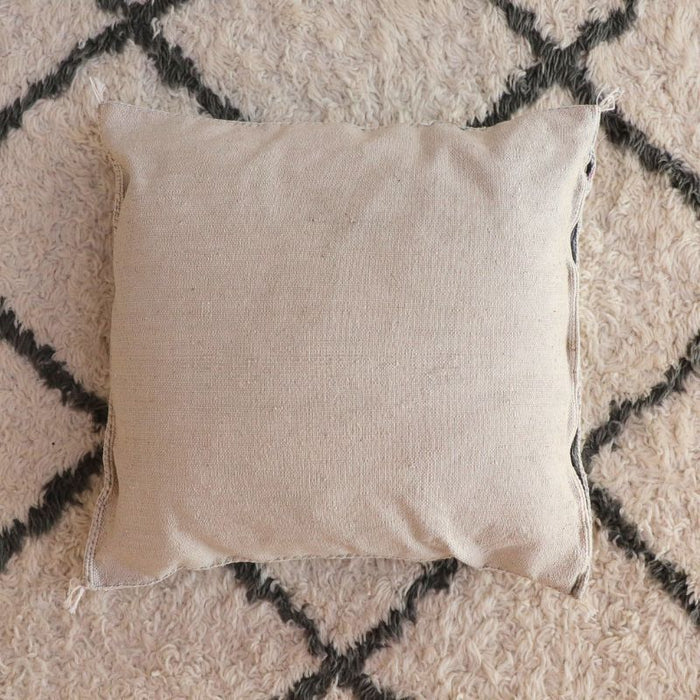 Moroccan Cactus Silk Feather Filled Cushion - Cream with Baby Blue and White Berber Motifs