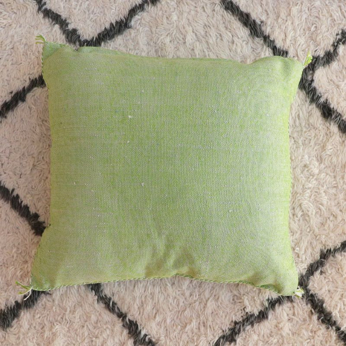 Moroccan Cactus Silk Feather Filled Cushion - Green with Yellow and White Berber Motifs