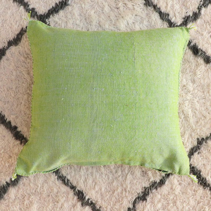 Moroccan Cactus Silk Feather Filled Cushion - Green with Yellow and White Berber Motifs