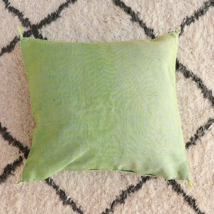 Moroccan Cactus Silk Feather Filled Cushion - Green with Yellow and White Berber Motifs