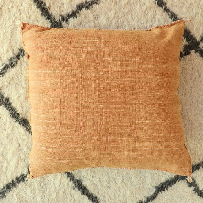 Moroccan Cactus Silk Feather Filled Cushion - Gold with White and Brown Berber Motifs