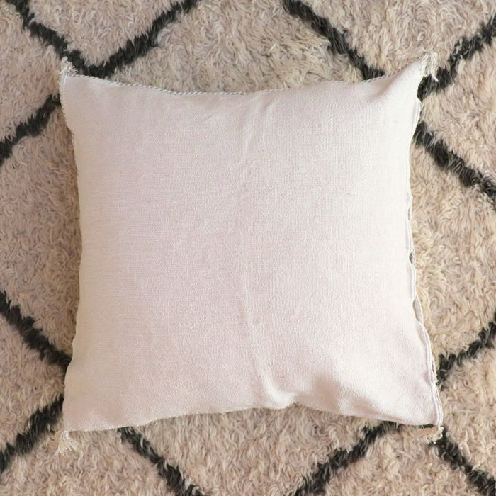 Moroccan Cactus Silk Feather Filled Cushion - White with Grey and Baby Pink Berber Motifs