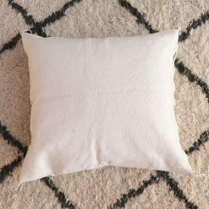 Moroccan Cactus Silk Feather Filled Cushion - White with Grey and Baby Pink Berber Motifs