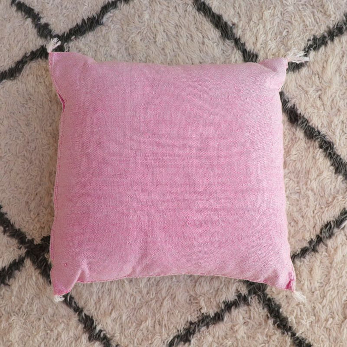 Moroccan Cactus Silk Feather Filled Cushion - Pink with White, Baby Blue and Yellow Berber Motifs