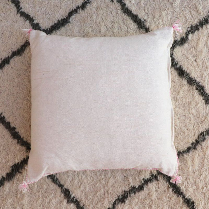 Moroccan Cactus Silk Feather Filled Cushion - White with Baby Pink Berber Motifs