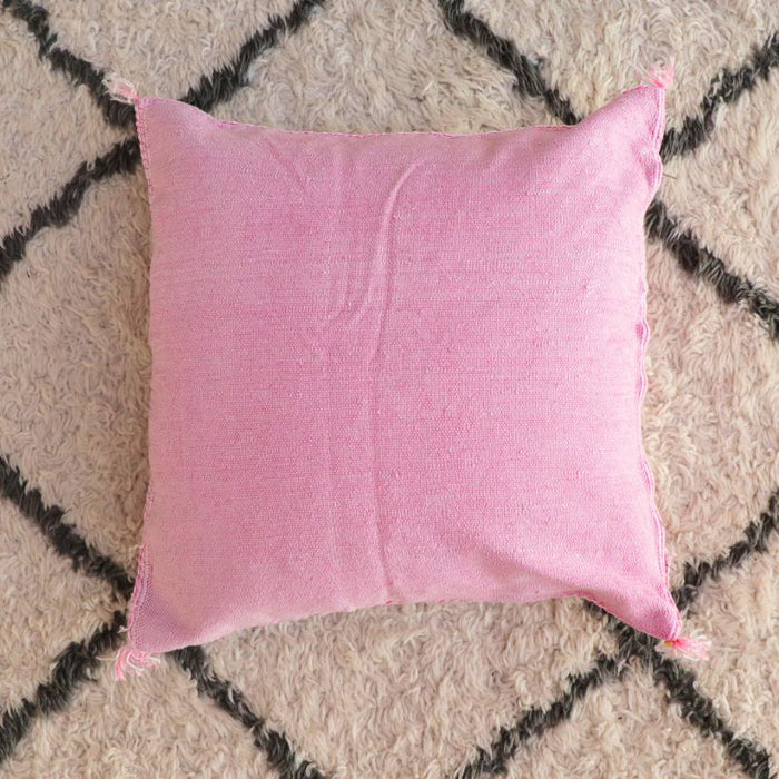 Moroccan Cactus Silk Feather Filled Cushion - Pink with White, Baby Blue and Yellow Berber Motifs