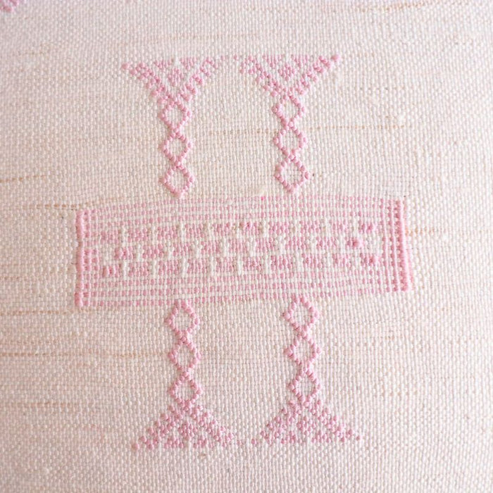 Moroccan Cactus Silk Feather Filled Cushion - White with Baby Pink Berber Motifs