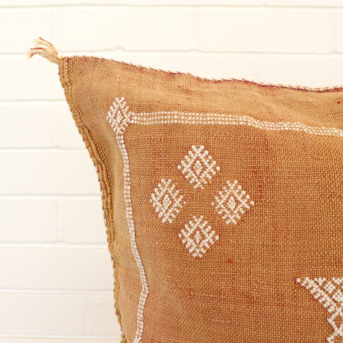 Moroccan Cactus Silk Feather Filled Cushion - Golden with White Motifs