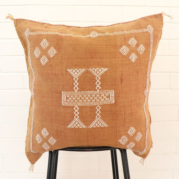Moroccan Cactus Silk Feather Filled Cushion - Golden with White Motifs