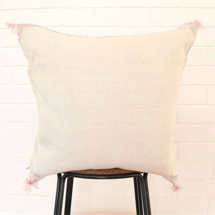 Moroccan Cactus Silk Feather Filled Cushion - White with Baby Pink Motifs