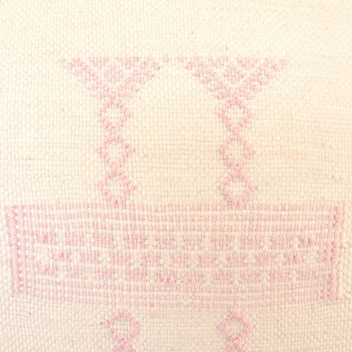 Moroccan Cactus Silk Feather Filled Cushion - White with Baby Pink Motifs