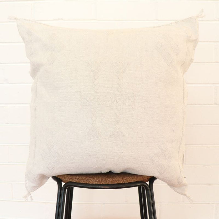 Moroccan Cactus Silk Feather Filled Cushion - White with White Motifs