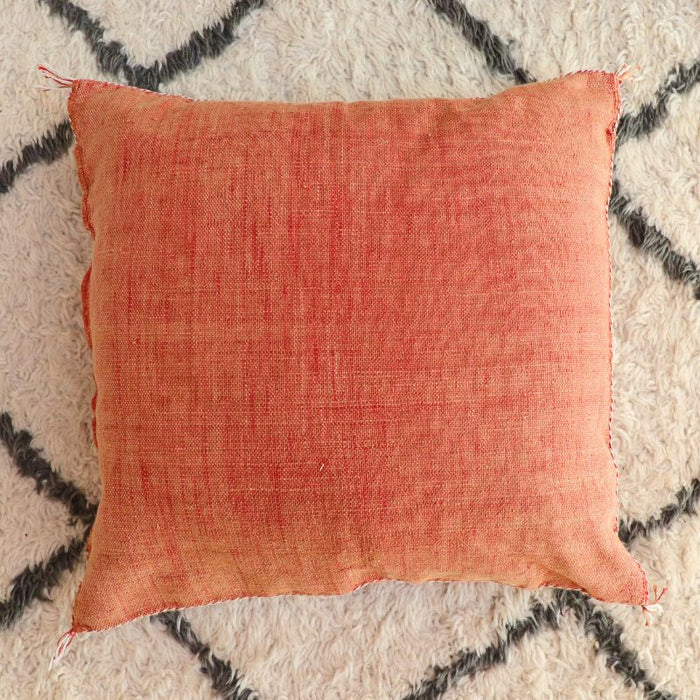 Moroccan Cactus Silk Feather Filled Cushion - Red Tobacco with white and brown Berber Motifs