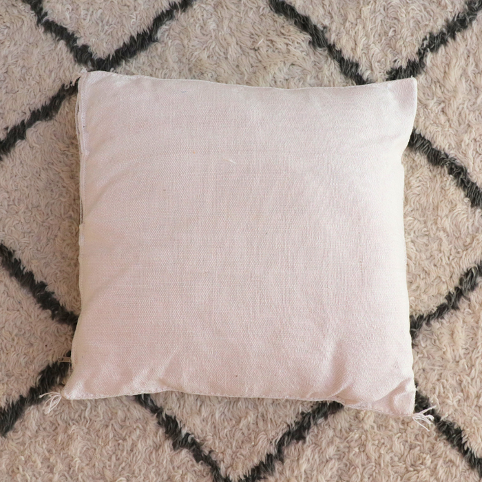 Moroccan Cactus Silk Feather Filled Cushion - White with White Berber Motifs