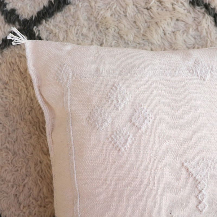 Moroccan Cactus Silk Feather Filled Cushion - White with White Berber Motifs