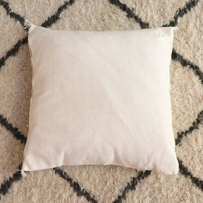 Moroccan Cactus Silk Feather Filled Cushion - White with White Berber Motifs