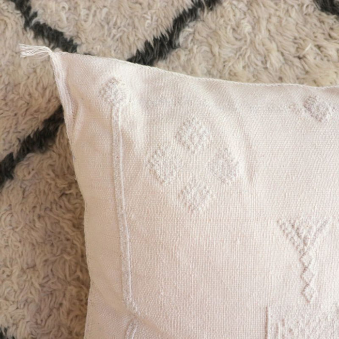 Moroccan Cactus Silk Feather Filled Cushion - White with White Berber Motifs