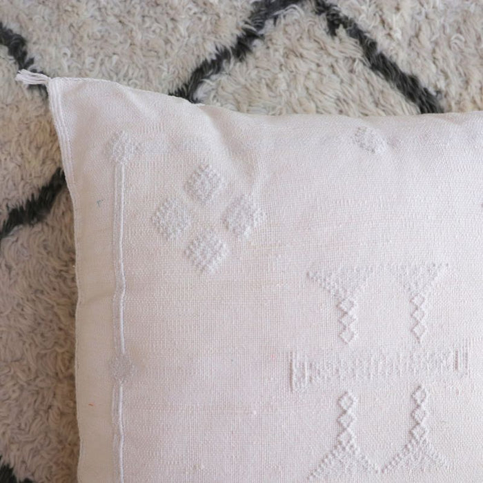 Moroccan Cactus Silk Feather Filled Cushion - White with White Berber Motifs