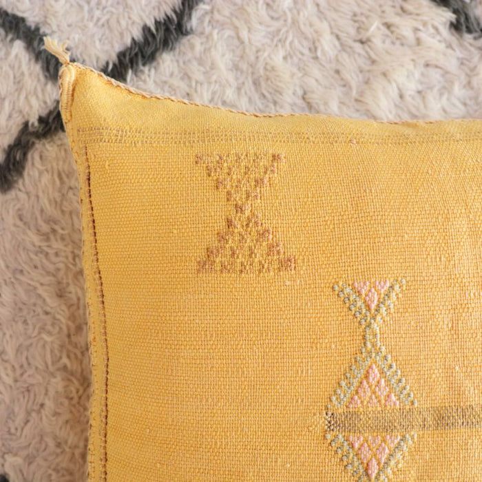 Moroccan Cactus Silk Feather Filled Cushion - Yellow and Baby Blue Motifs