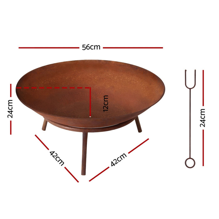 Rustic Round Outdoor Fire Pit on Stand - 56cm
