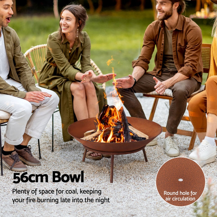 Rustic Round Outdoor Fire Pit on Stand - 56cm