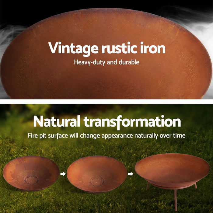 Rustic Round Outdoor Fire Pit on Stand - 56cm