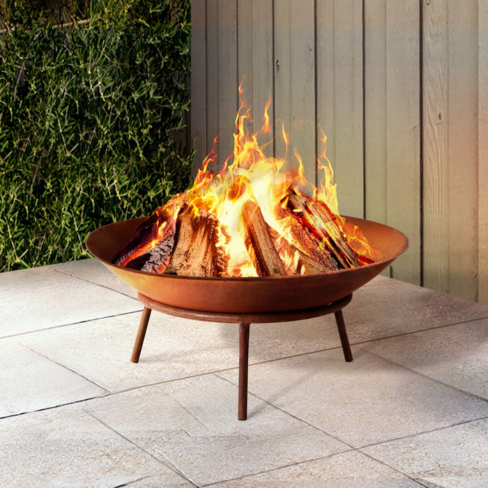 Rustic Round Outdoor Fire Pit on Stand - 56cm