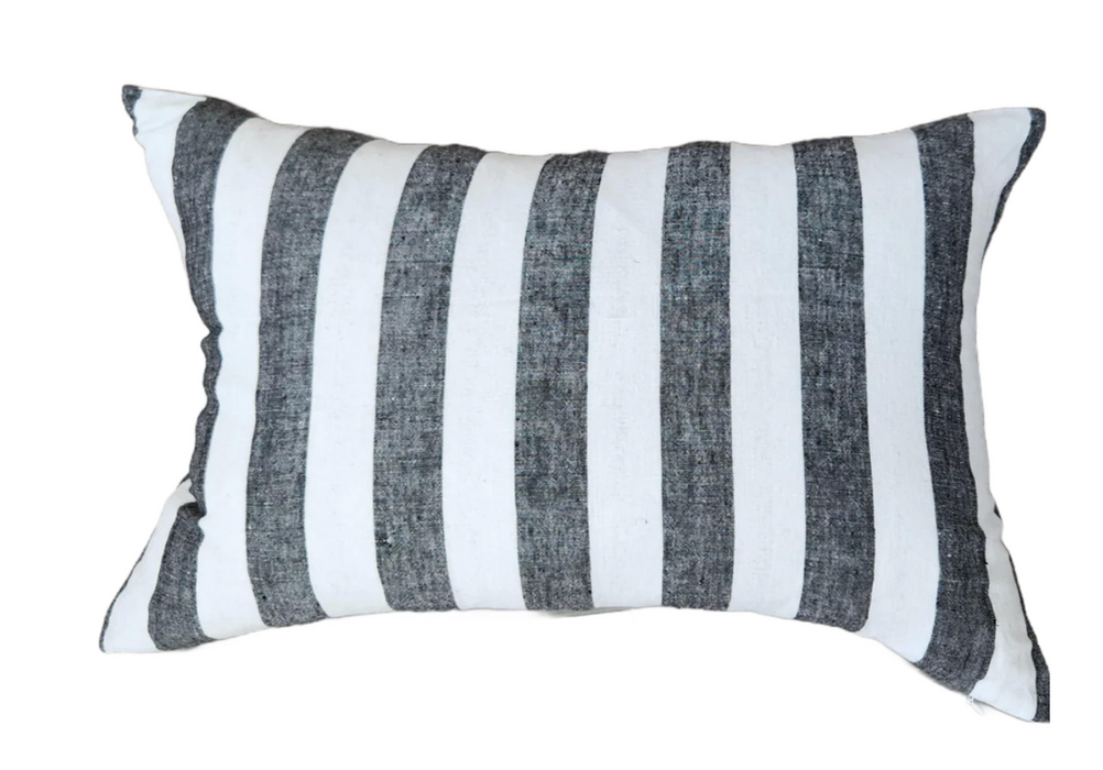 Heavyweight French Linen Lumber Cushion - Black Stripe