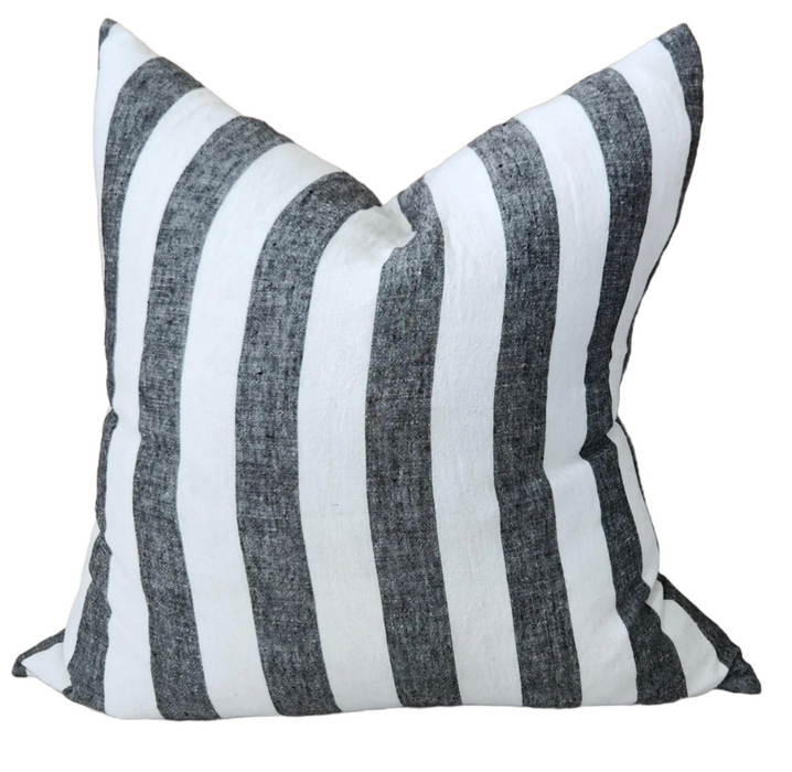 Heavyweight French Linen Cushion - Black Stripe
