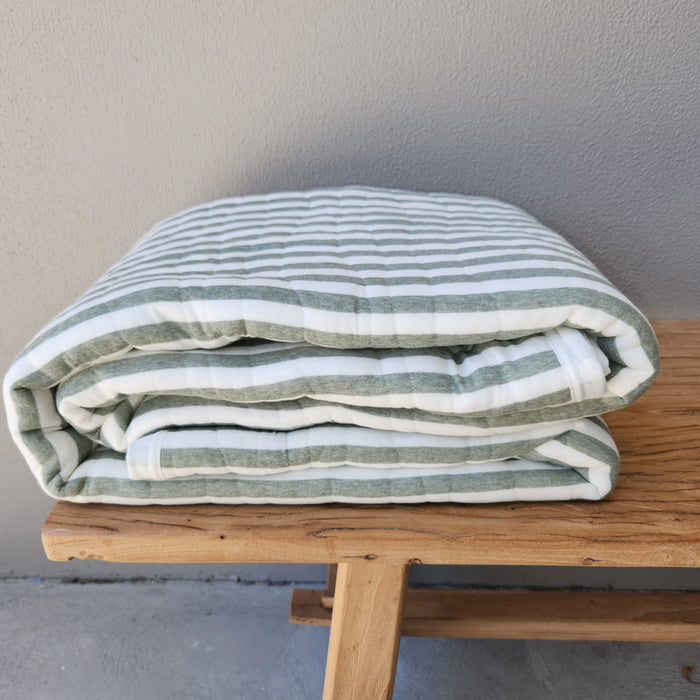 Cotton Quilted Bed Cover Massive Blanket 230x200cm - Sage Striped