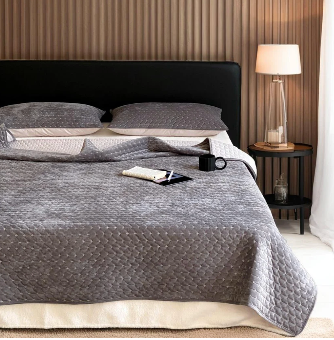 Sardinia Cotton Velvet Cross Stitched Coverlet Set